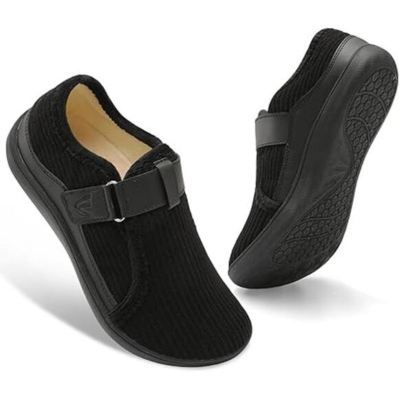 Spesoul Womens 6.5 Black Corduroy Wide Toe Box Hook Loop Slide On Slipper Shoes - Picture 1 of 7